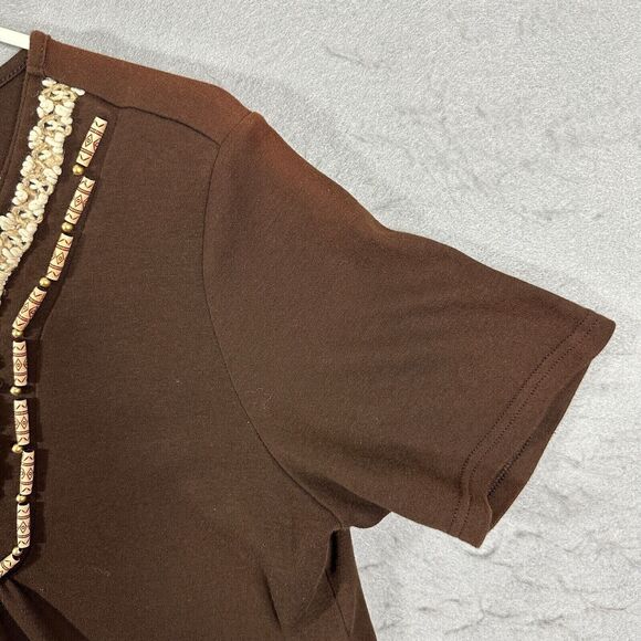 CJ Banks Womens Short Sleeve Top Blouse Brown V Neck Pullover Plus Size X - Picture 6 of 12